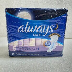 Always Maxi Extra Heavy Overnight Size 5 Menstrual Pads 20 count New 2018
